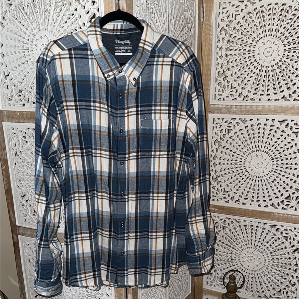 Blue and White Plaid Men's Shirt
